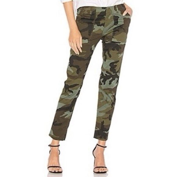 Nili Lotan Jenna Pants Green Camouflage Cropped Slim Fit Mid Rise Women Size 2 - Picture 1 of 13